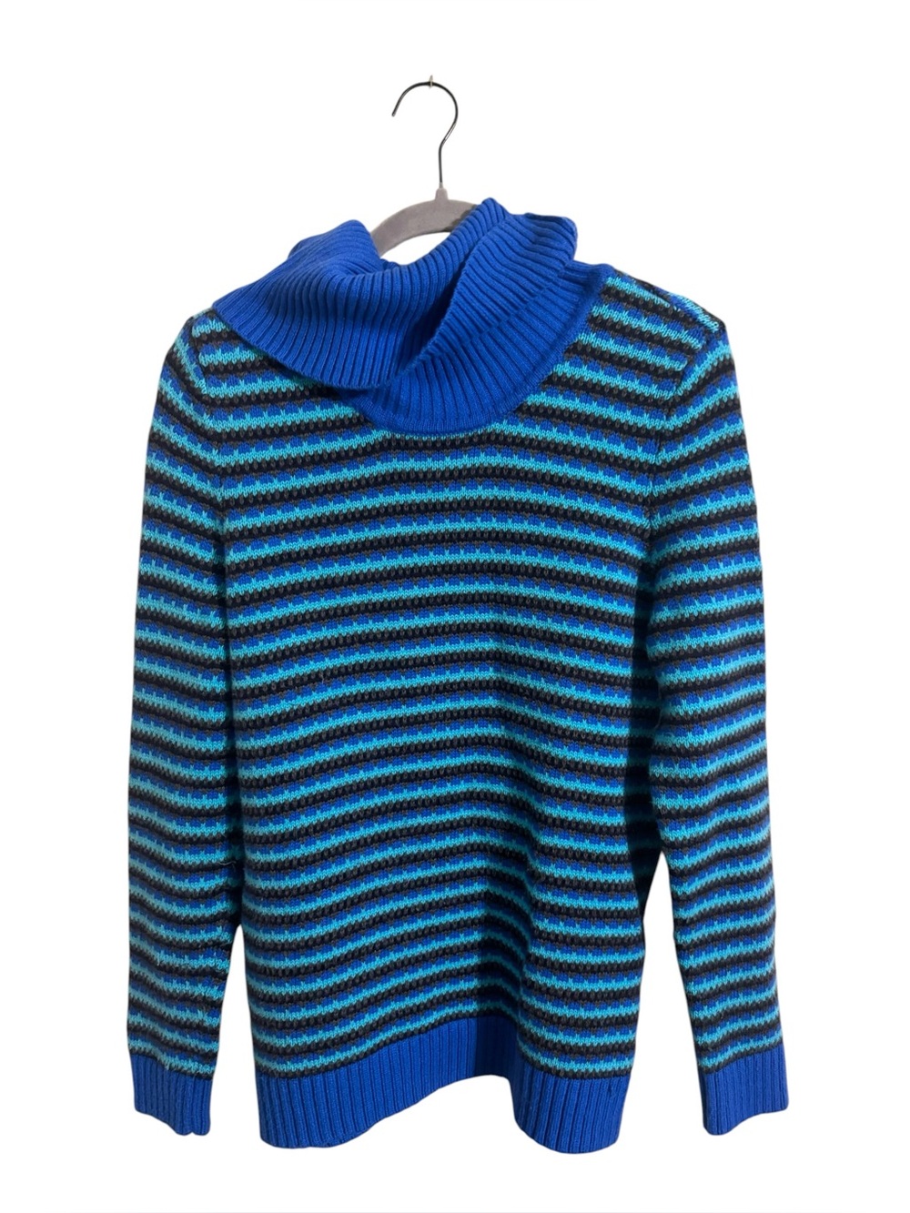Talbots Blue Black Striped Turtleneck Lambswool Blend Sweater Medium